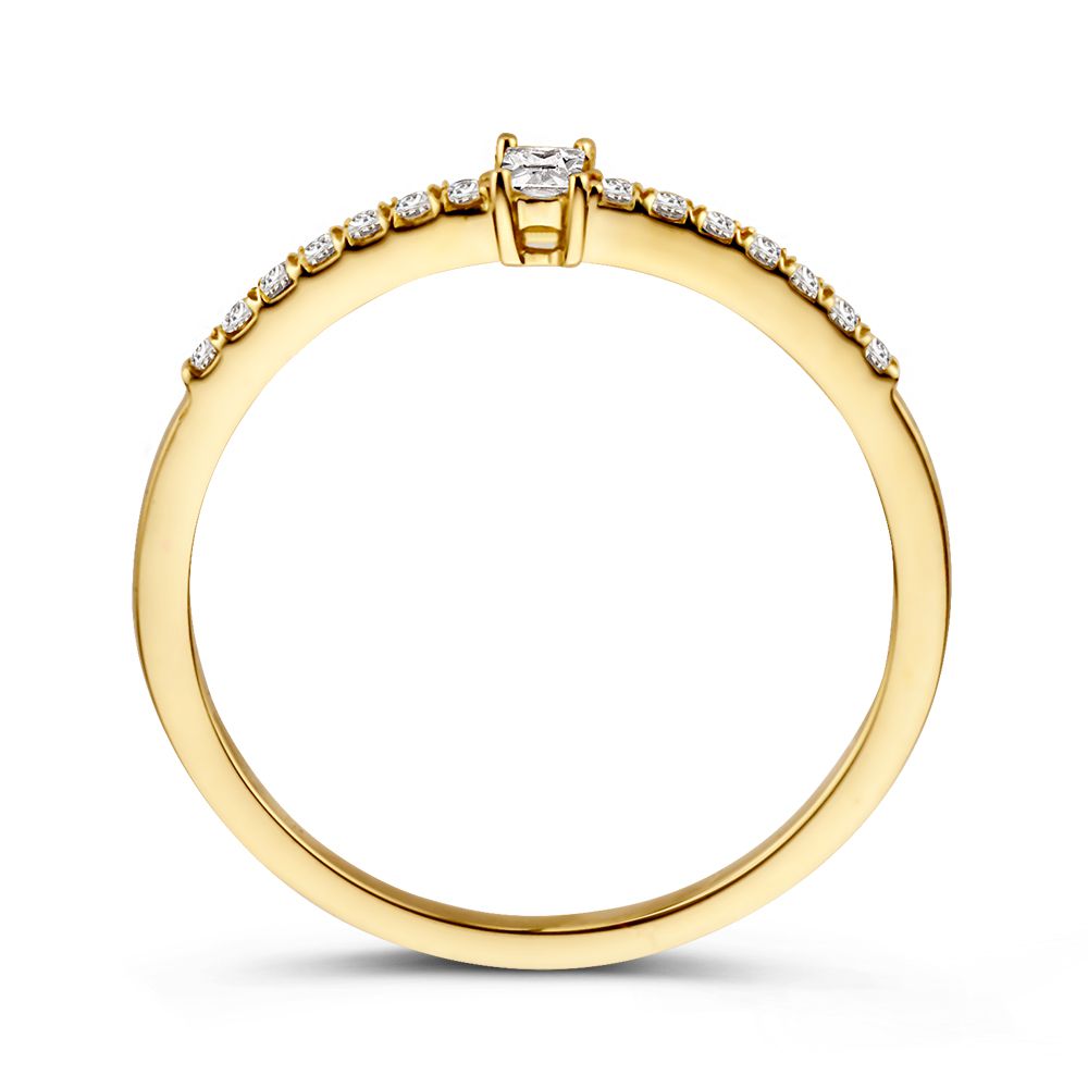 Bague en or jaune avec zircones et pierre centrale taillée en baguette