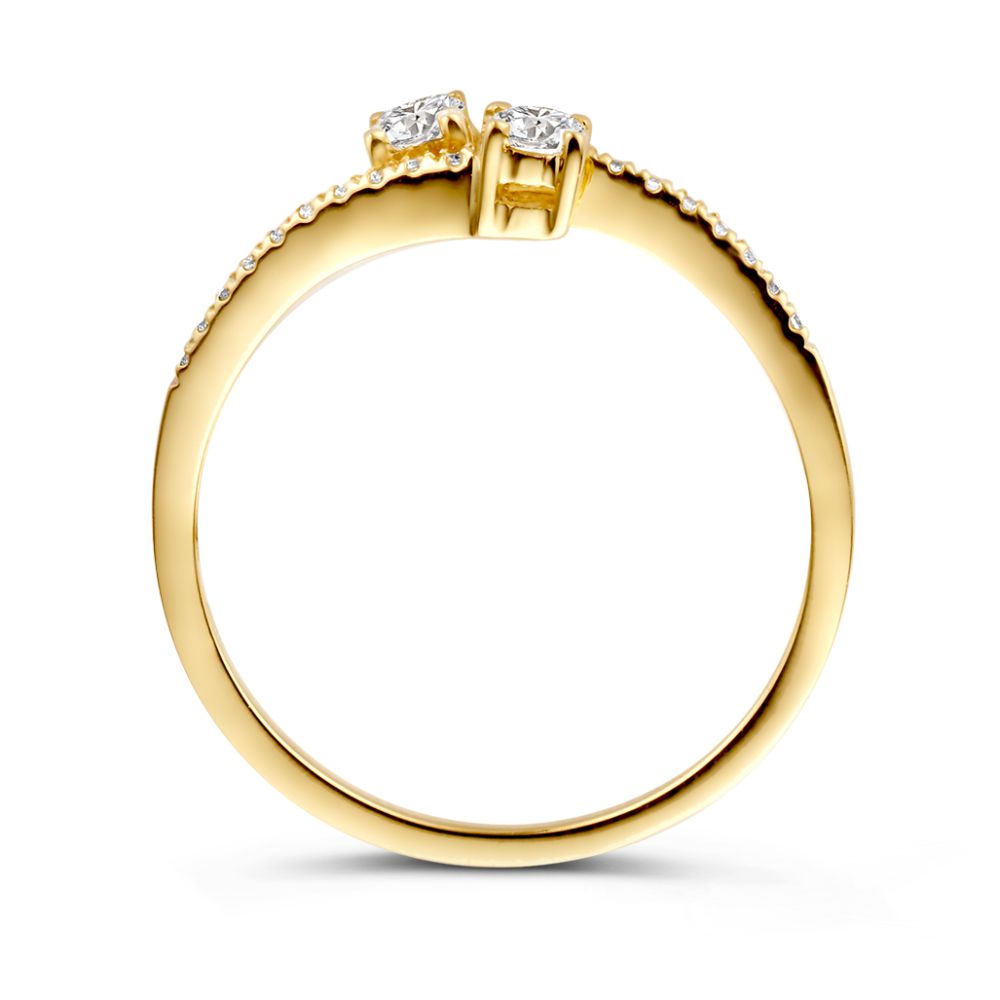 Bague en Or Jaune Ludique avec Double Bande et Zircones – Or 14 Carats