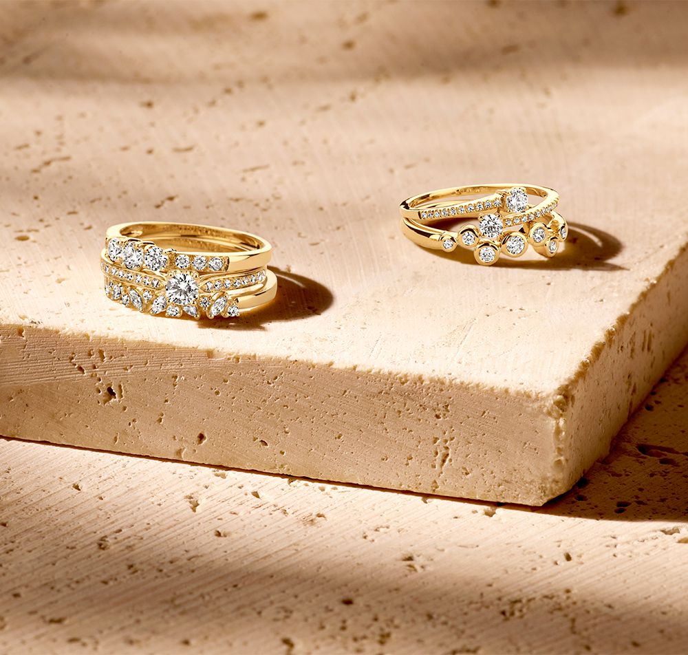 Bague en Or Jaune avec Zircones – Or Jaune 14 Carats, Élégance Subtile