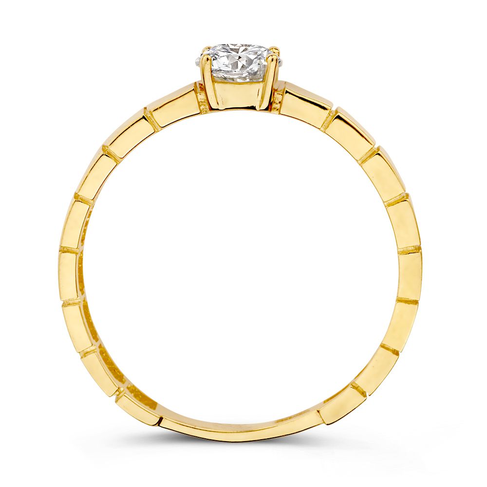 Bague en or jaune avec pierre zircone centrale et bande travaillée | 14 carats or | Van der Kooij