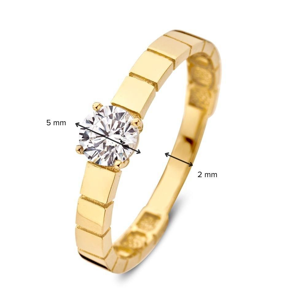 Bague en or jaune avec pierre zircone centrale et bande travaillée | 14 carats or | Van der Kooij