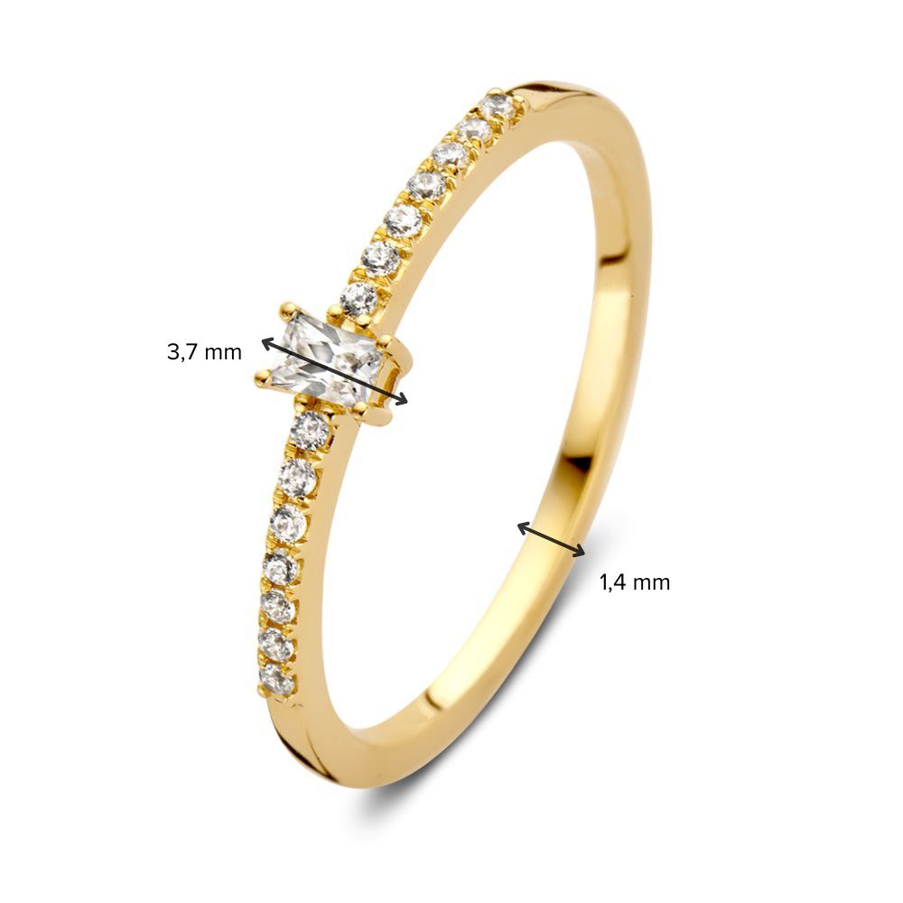 Bague en or jaune avec zircones et pierre centrale taillée en baguette
