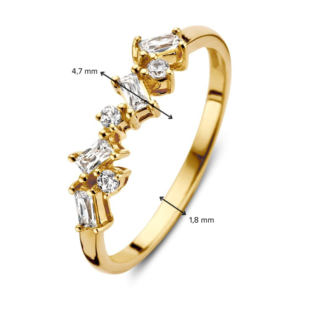 Bague élégante en or jaune pour femme avec diamant et zircone baguette – or 14 carats
