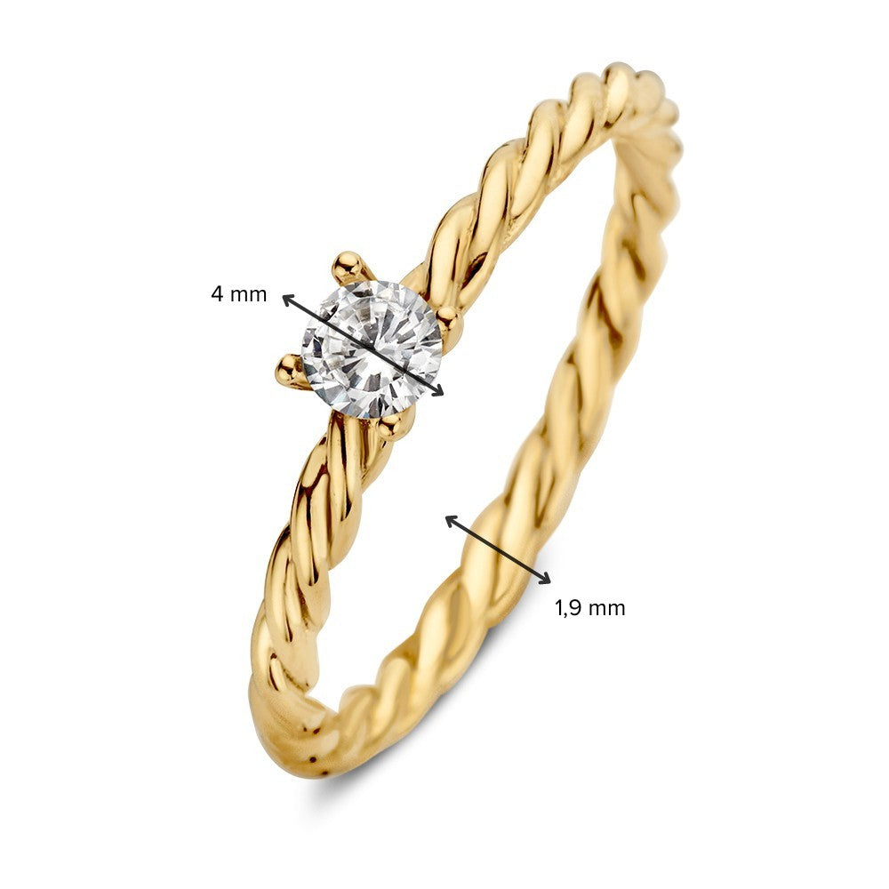 Bague solitaire en or avec bande torsadée et zircone – Élégance intemporelle
