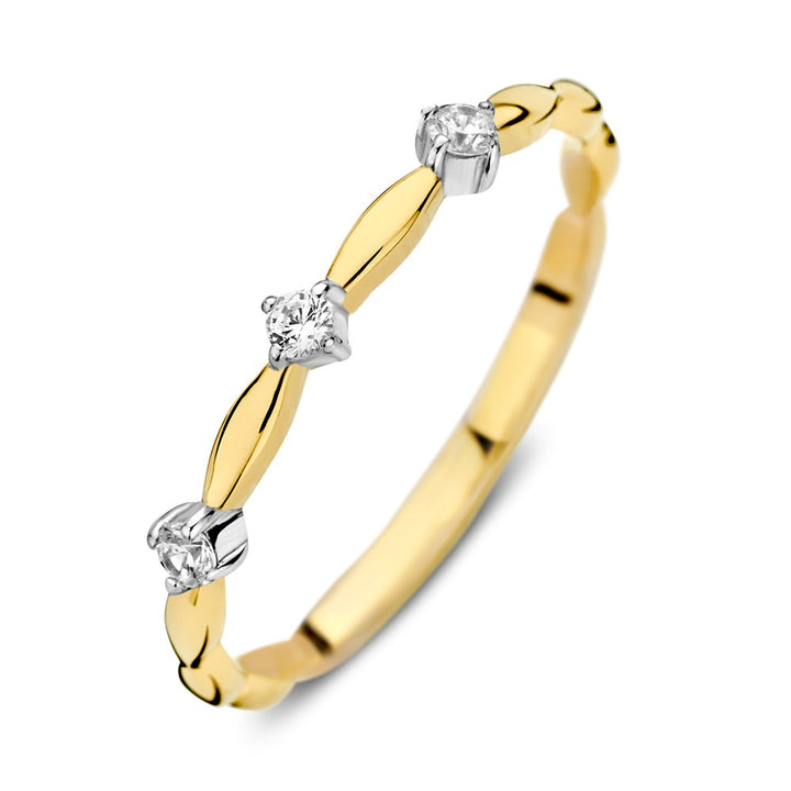 14K Bicolor Geel- en Witgouden Ring met Zirkonia voor Dames, Subtiele Elegantie