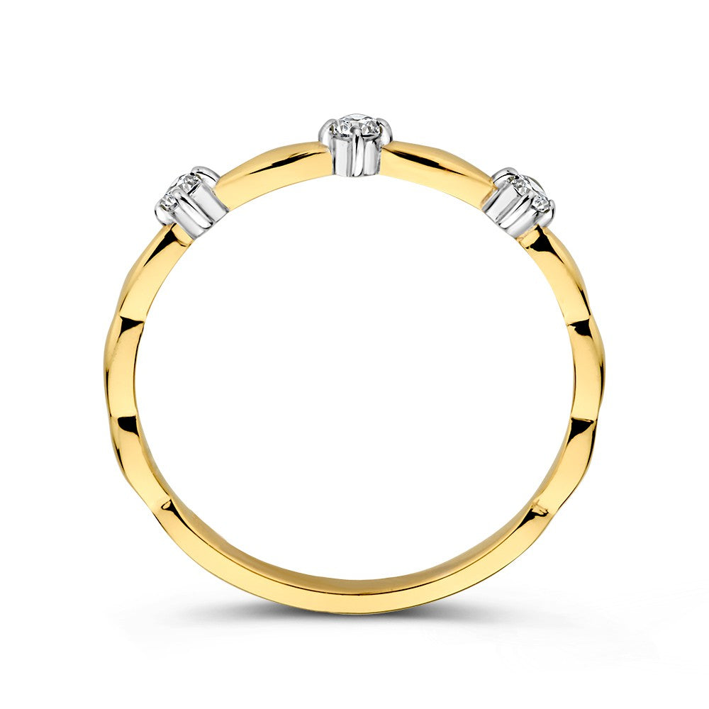 Bague en Or Jaune et Or Blanc Bicolore 14K avec Zircone pour Femme, Élégance Subtile