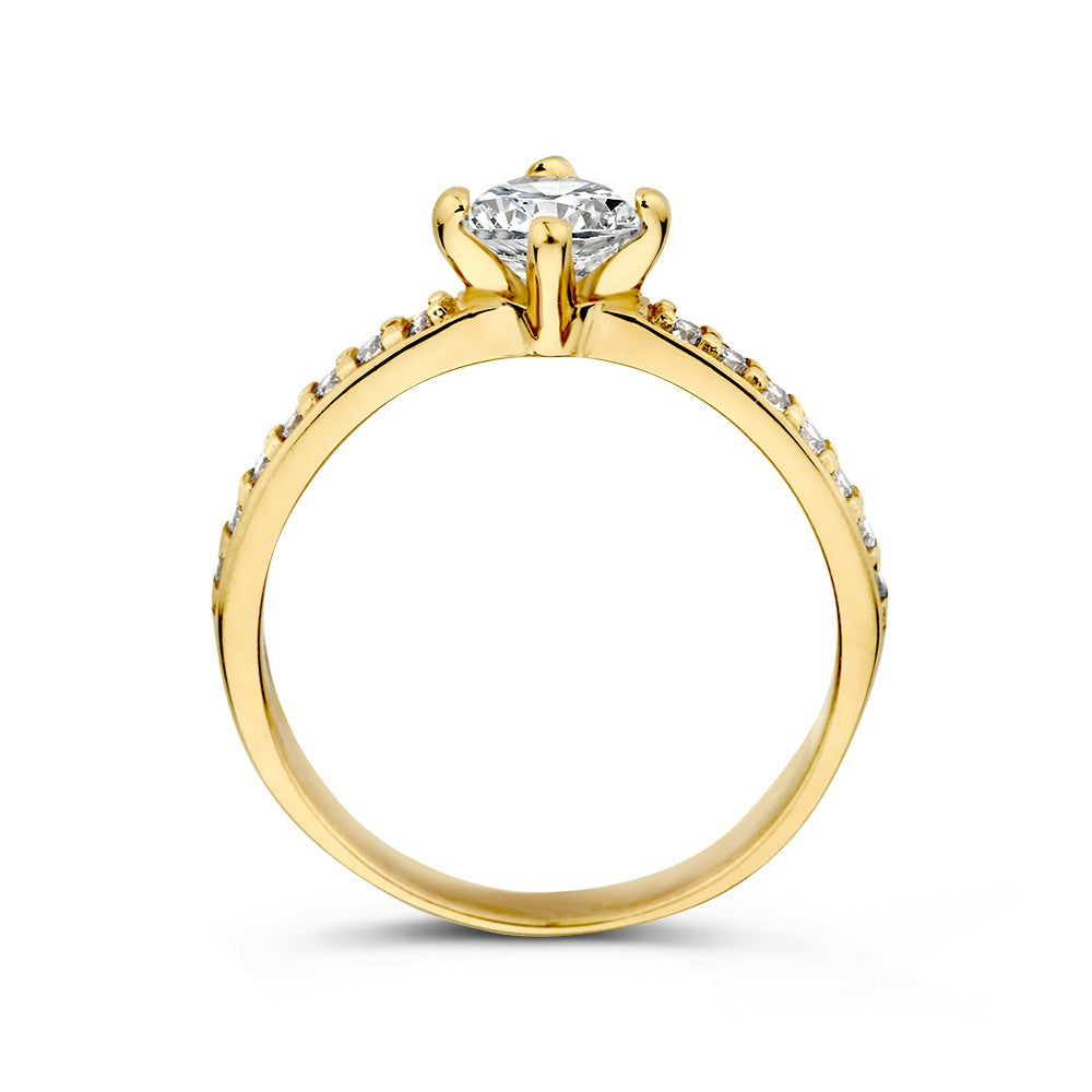 Bague en or jaune solitaire avec zircones - Luxe 14 carats pour femme