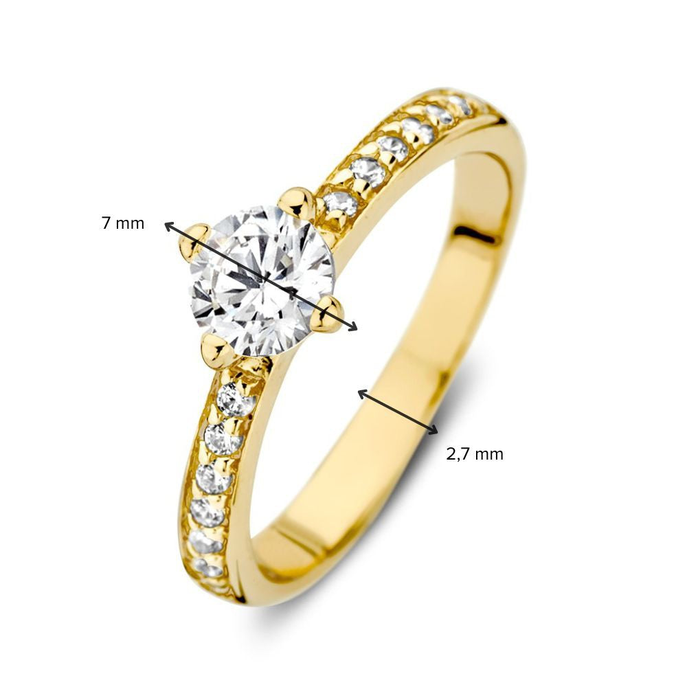 Bague en or jaune solitaire avec zircones - Luxe 14 carats pour femme