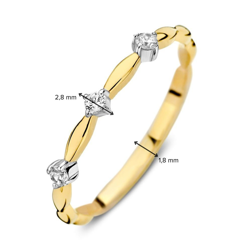 Bague en Or Jaune et Or Blanc Bicolore 14K avec Zircone pour Femme, Élégance Subtile