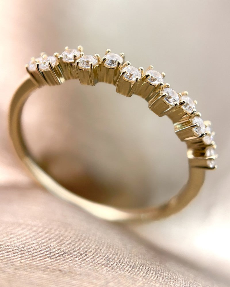 Bague en Or Jaune Fins avec Zircones Étincelants – Or Jaune 14 Carats