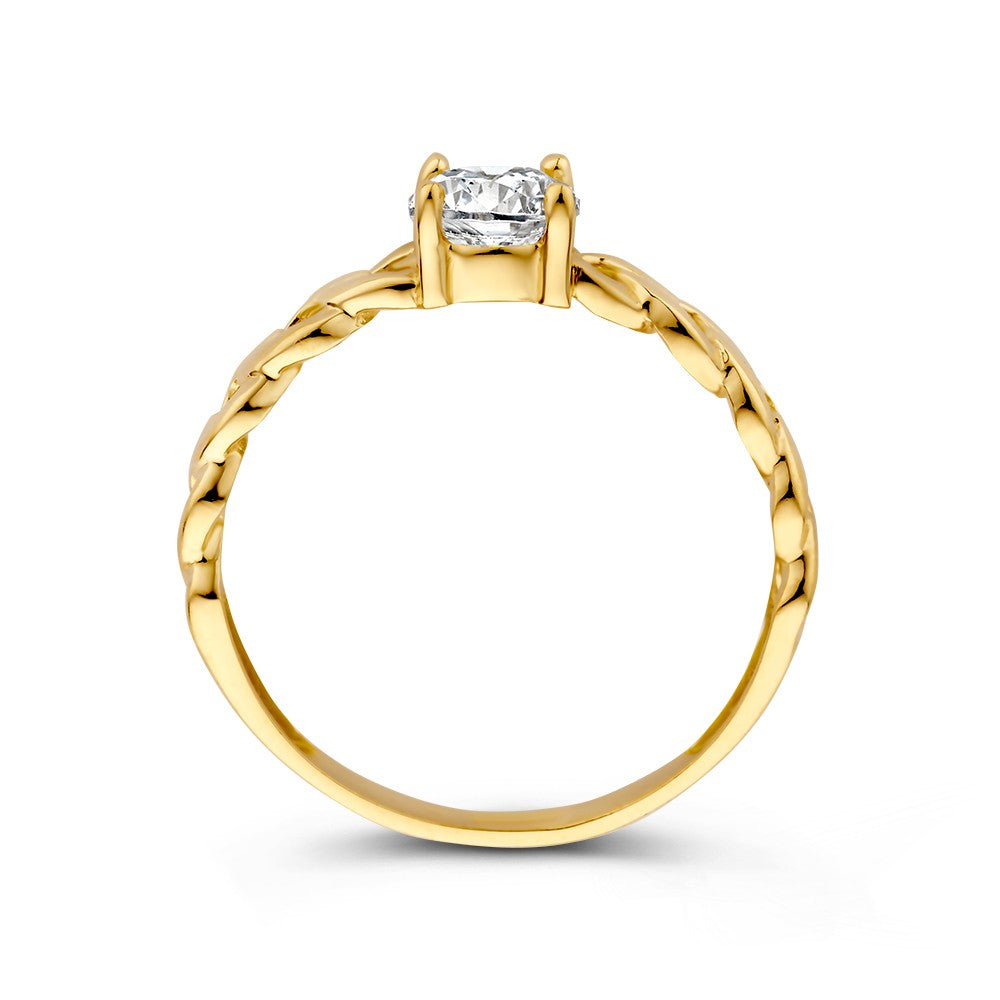 Bague en or avec maille gourmet et zircone – Une combinaison parfaite d'élégance et de modernité