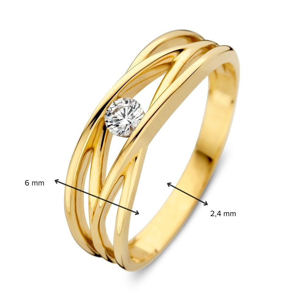 Bague Élégante en Or Jaune avec Bandes Croisées et Fines Zircones – Bijoux Intemporels pour la Femme Moderne