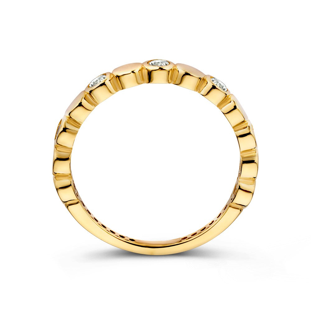 Bague en or jaune avec zircones scintillantes et éléments ronds