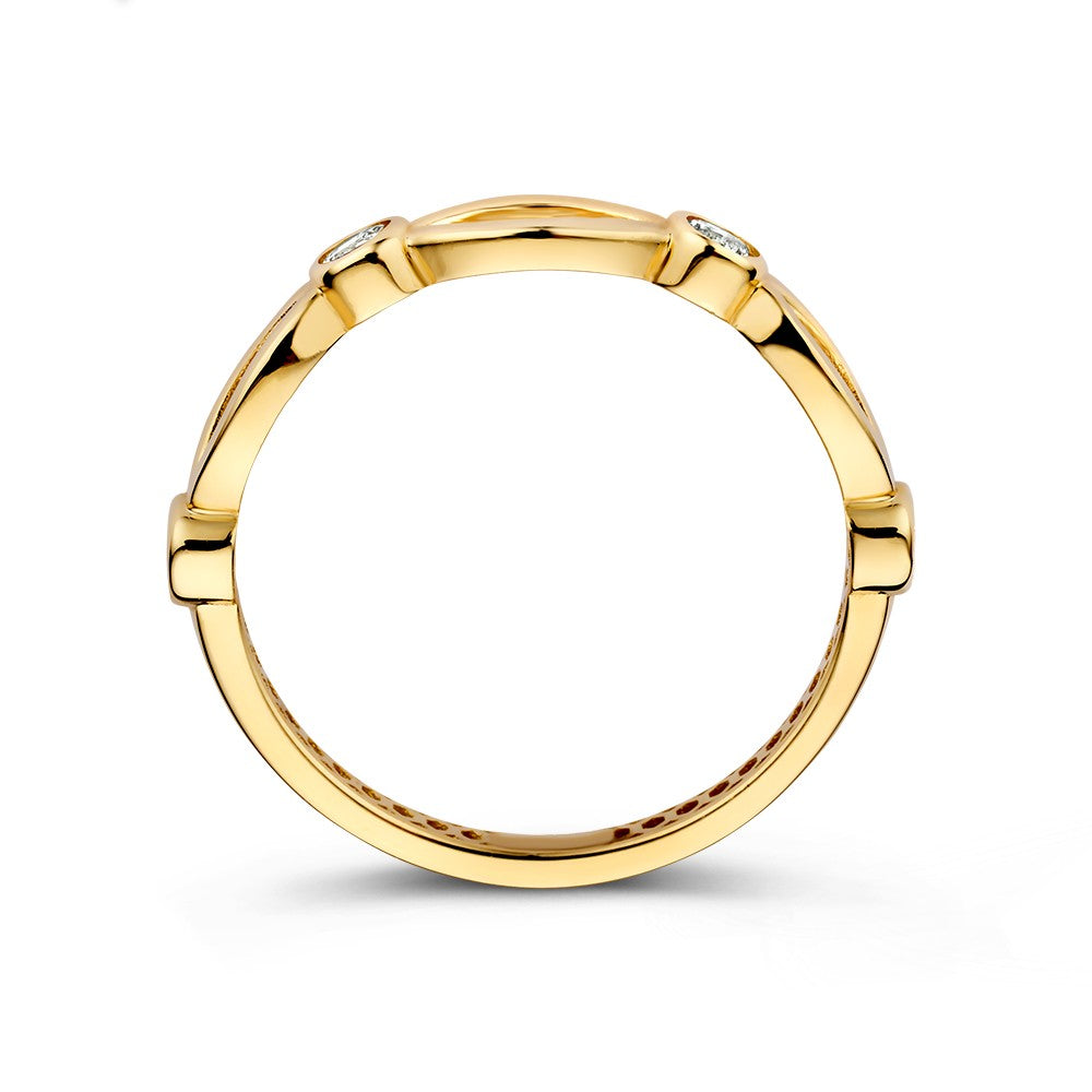 Bague en or jaune avec zircones dans un design ludique - Subtil et élégant