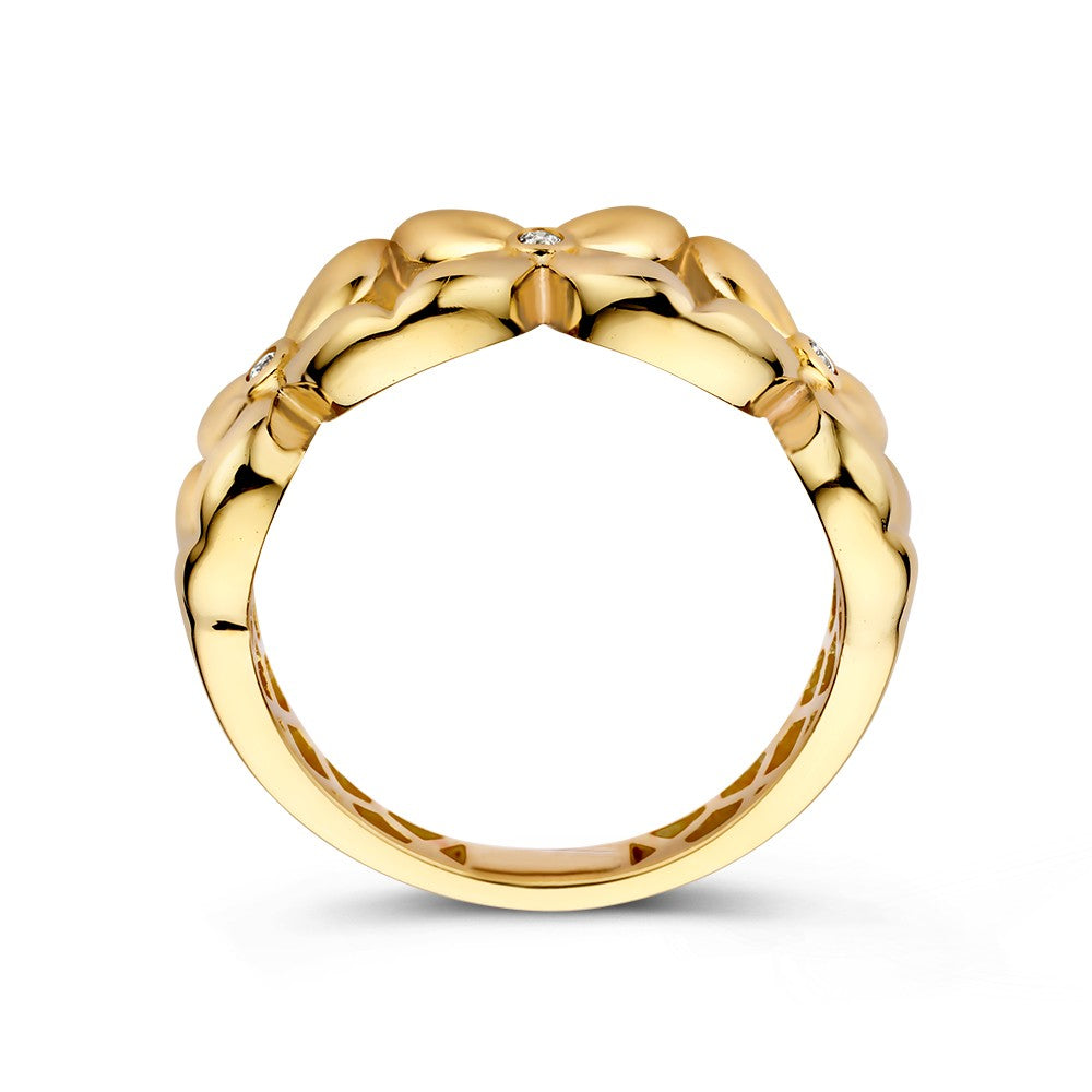 Bague Large en Or Jaune avec Motif Floral et Cœur en Zircone – Une Touche Féminine