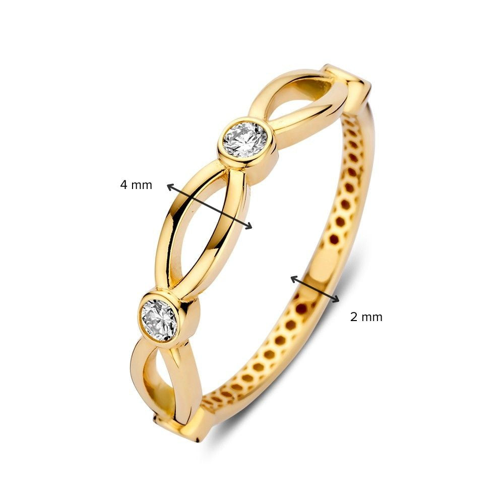 Bague en or jaune avec zircones dans un design ludique - Subtil et élégant