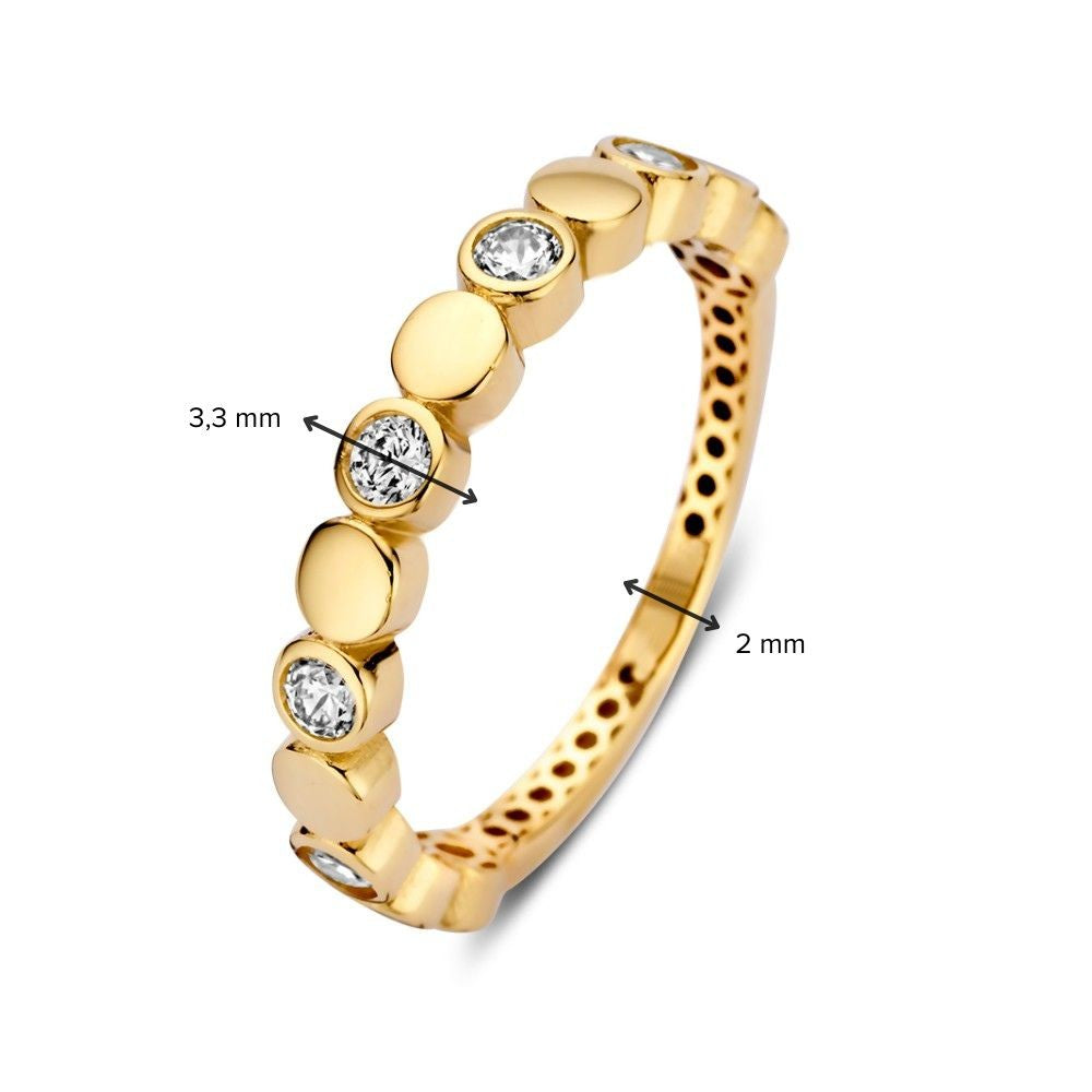 Bague en or jaune avec zircones scintillantes et éléments ronds