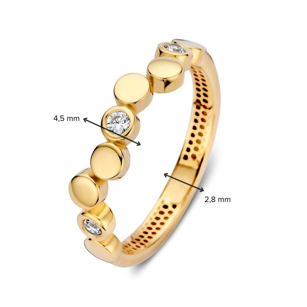 Bague en or jaune avec des éléments ronds ludiques et des zircones scintillantes