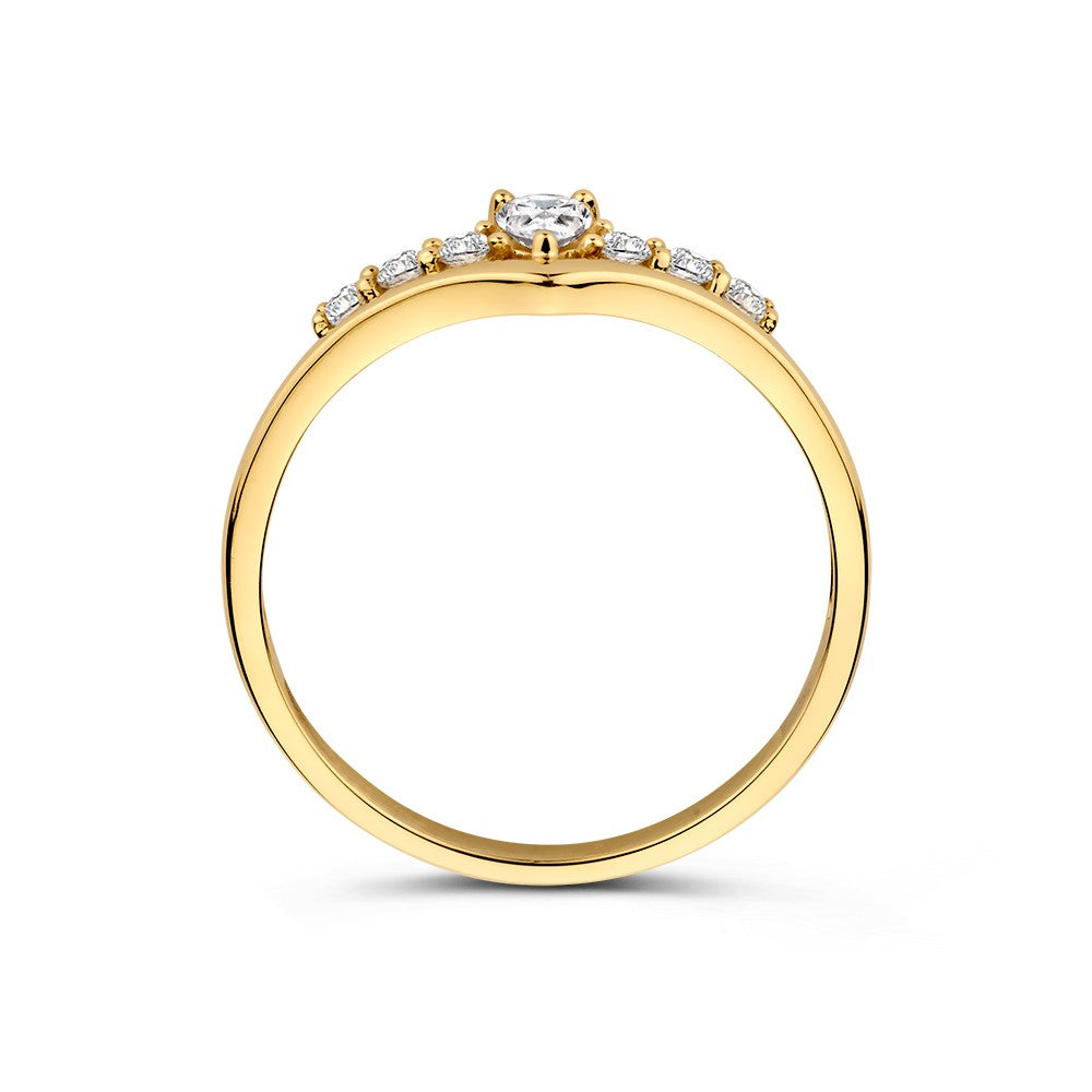 Bague en Or Jaune en V avec Zircones - Une Touche Moderne aux Élégances Classiques