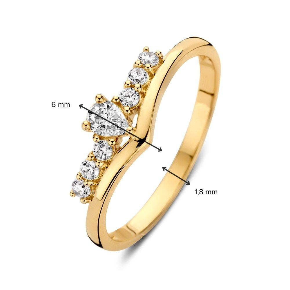 Bague en Or Jaune en V avec Zircones - Une Touche Moderne aux Élégances Classiques