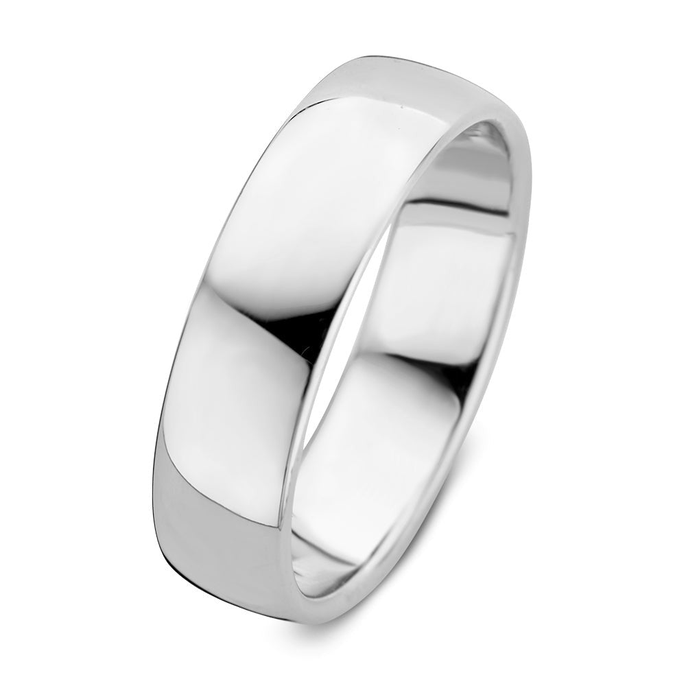 bague en or blanc de 6 mm avec une finition lisse et brillante