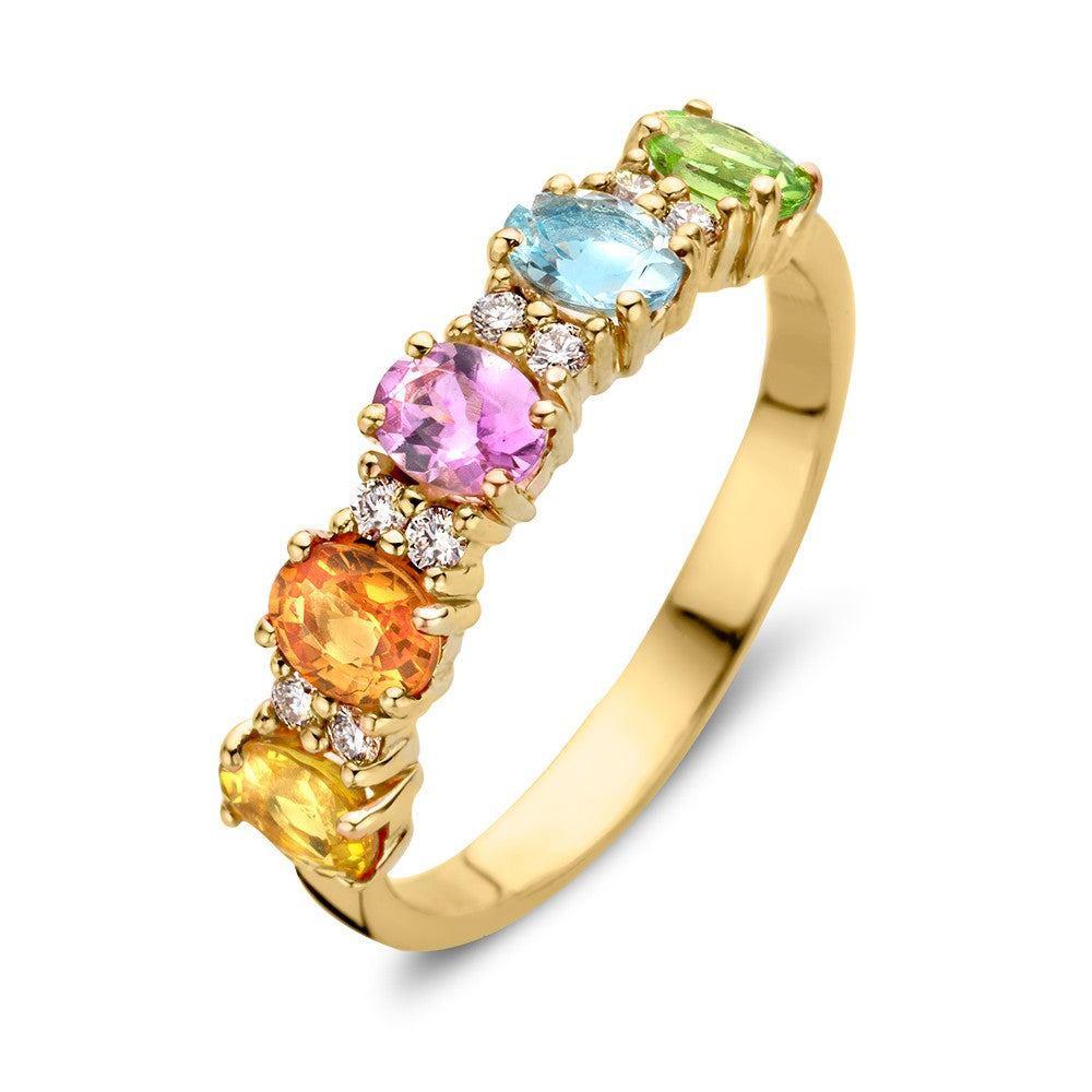 Bague en or rose 18 carats ornée de saphirs arc-en-ciel et de diamants.