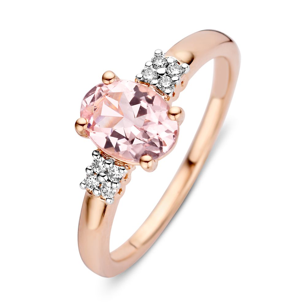 Bague en or rose 14 carats avec un morganite de 1,03 carat et des diamants de 0,07 carat.