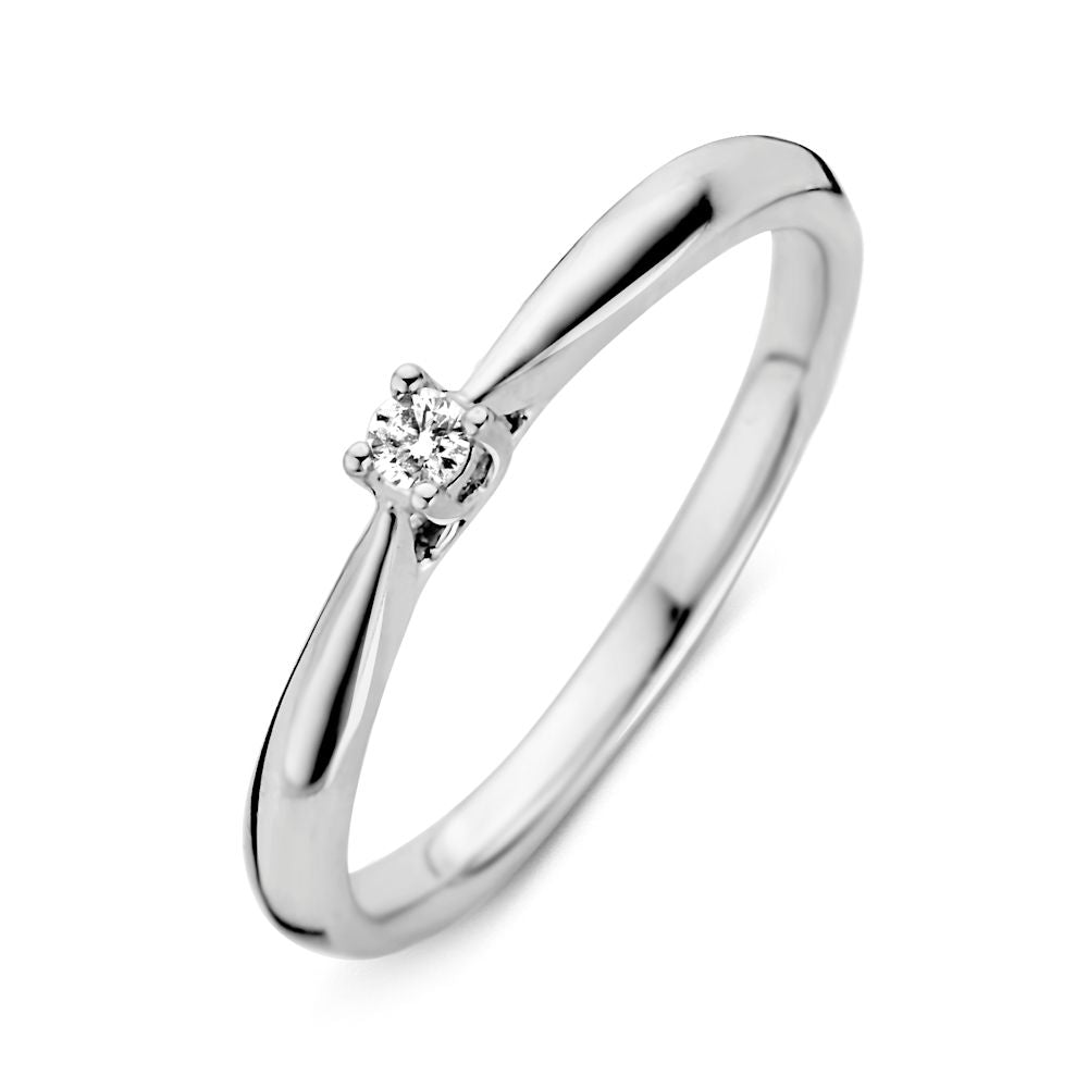 Bague en or blanc 14 carats avec un brillant de 0,06 carat.
