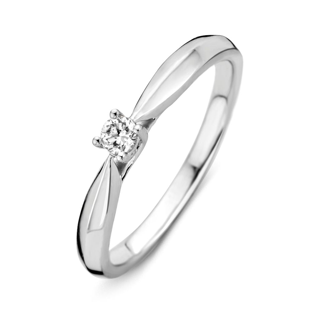Bague en or blanc élégant avec un brillant de 0,09 ct, design délicat et lisse.