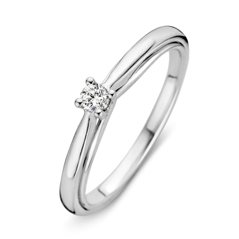 Bague en or blanc élégante avec un diamant brillant de 0,09 ct.