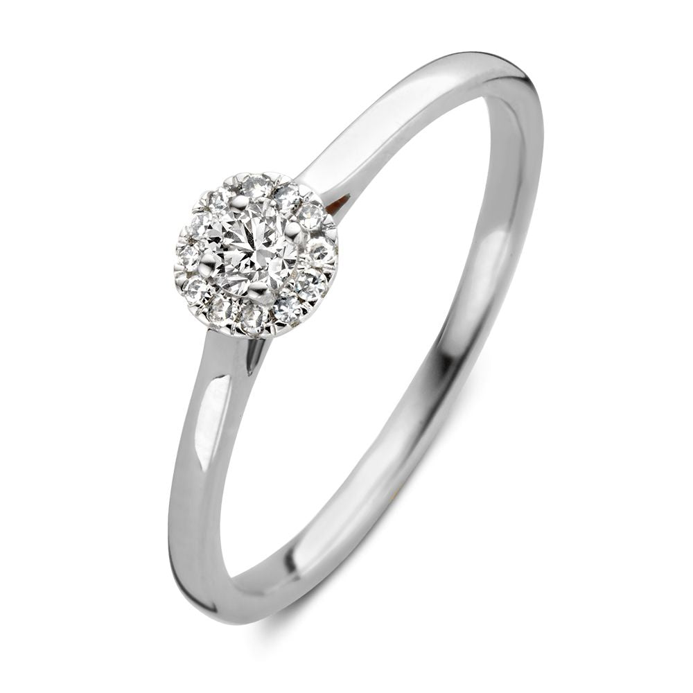 Bague en or blanc 14 carats avec un brillant de 0,15 carat, design simple et élégant.