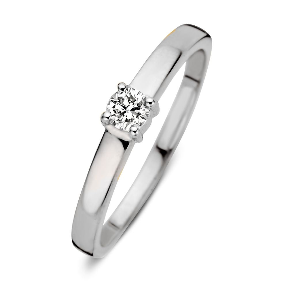 Bague en or blanc 14 carats avec un diamant brillant de 0,16 carat.