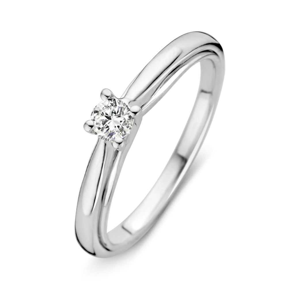Bague en or blanc 14 carats avec un diamant brillant de 0,20 carat.