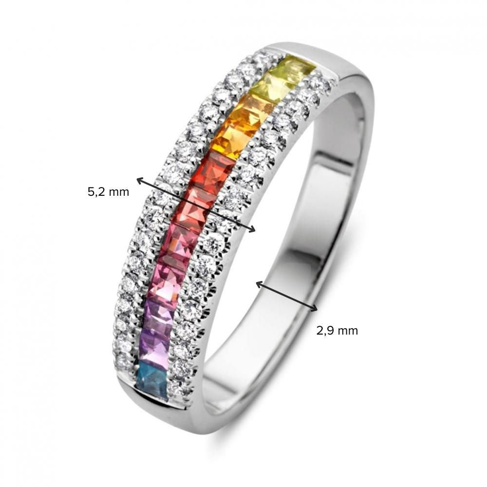 Bague en Or Blanc 14 Carats avec Pierre Précieuse Arc-en-Ciel et Diamant Brillant de 0,23 Carat