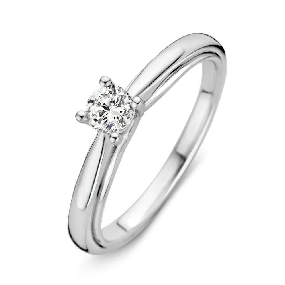 Bague en or blanc avec une double bande et un diamant de 0,30 ct.