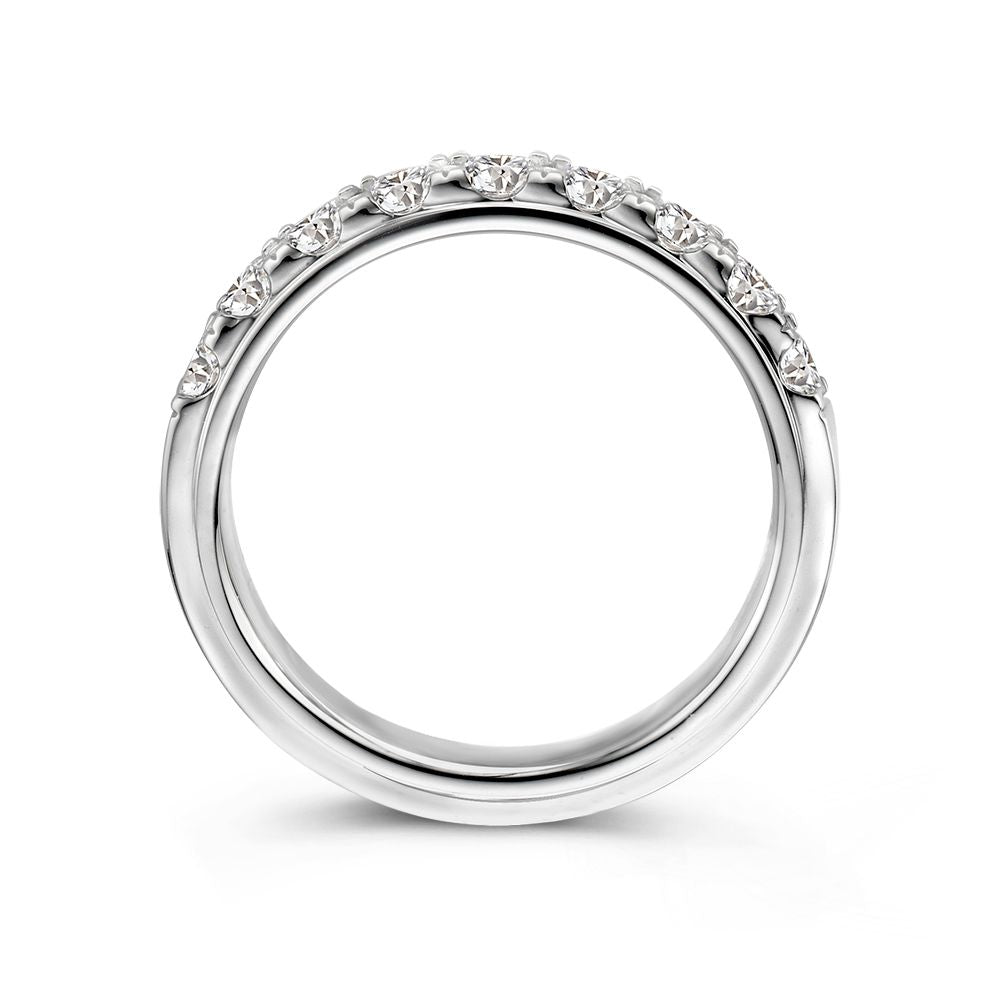 Bague élégante en or blanc 14K avec diamant brillant de 1,00 carat en sertissage demi-éternité