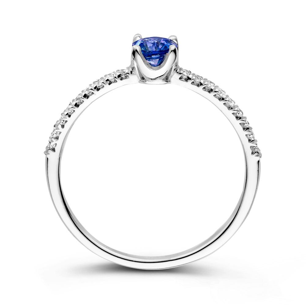 Bague en Or Blanc 18kt avec Saphir Bleu et 0.15ct de Diamants – Élégante