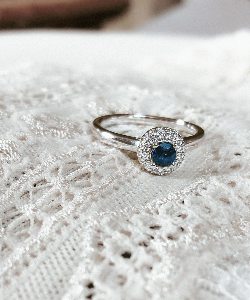 Bague pour femme en or blanc avec saphir et diamant | 14k Or | Van der Kooij
