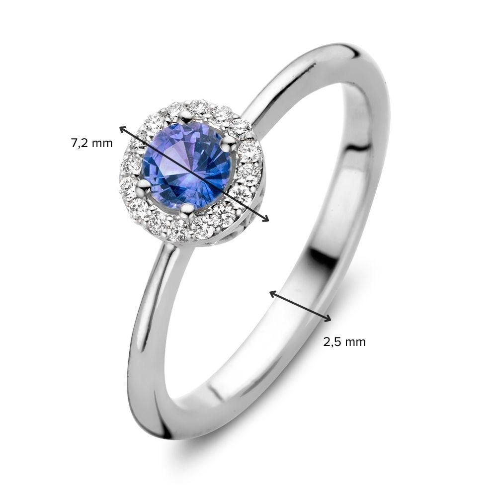 Bague en or blanc 18kt avec saphir bleu et diamants de 0,11 ct