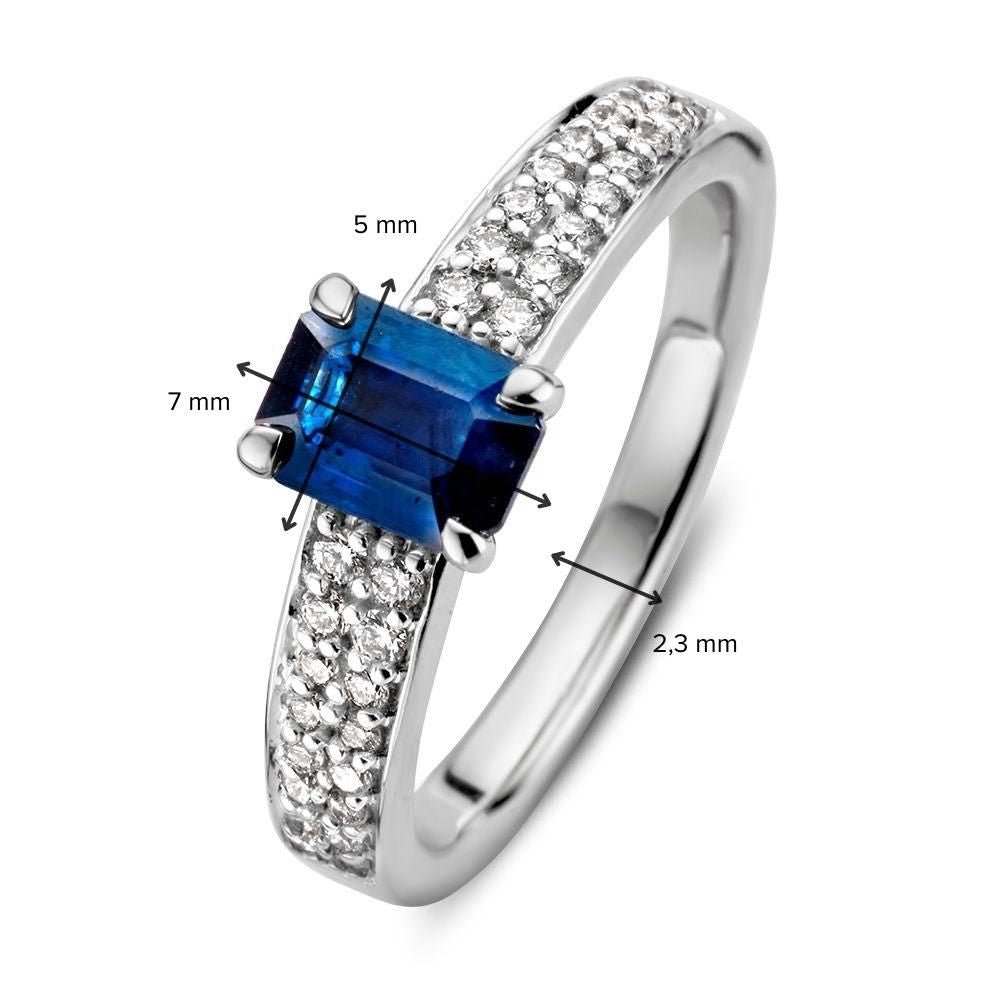 Bague Élégante en Or Blanc avec Saphir Bleu et Diamants