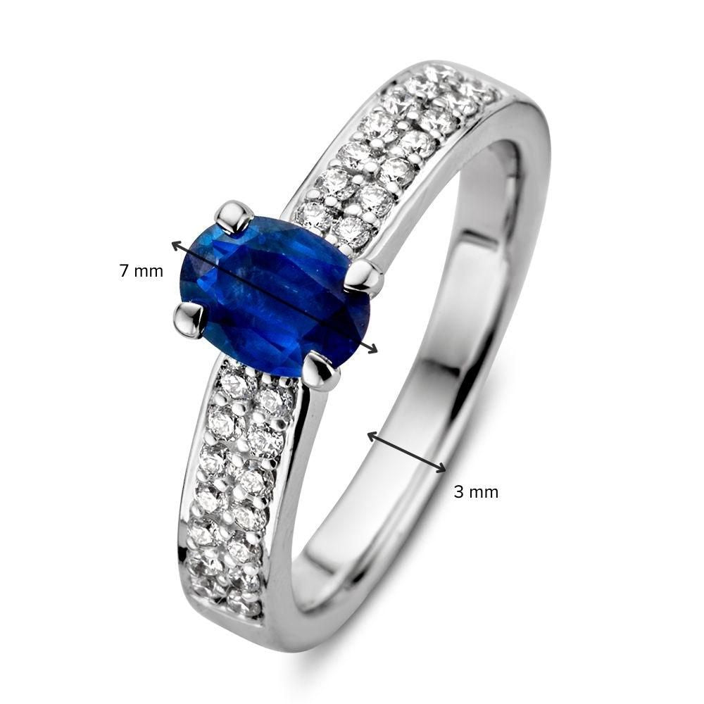 Bague en Or Blanc avec Saphir Bleu et Diamants