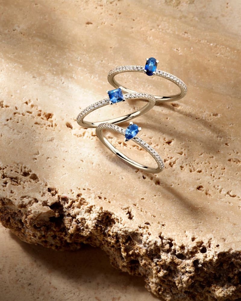 Bague or blanc diamant + verre saphir