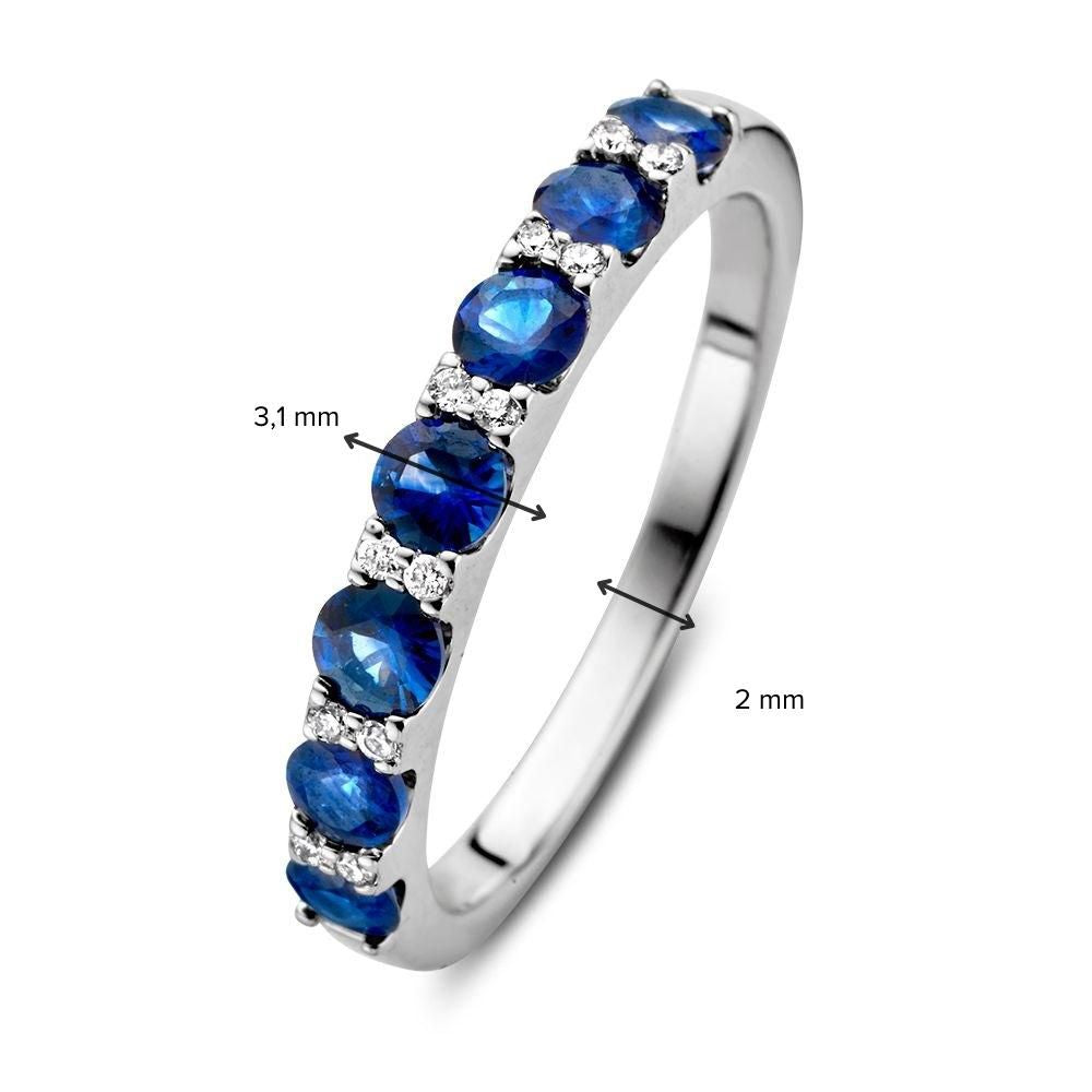 Bague en or blanc 14 carats avec saphir bleu de 0,90 carat et diamants de 0,06 carat