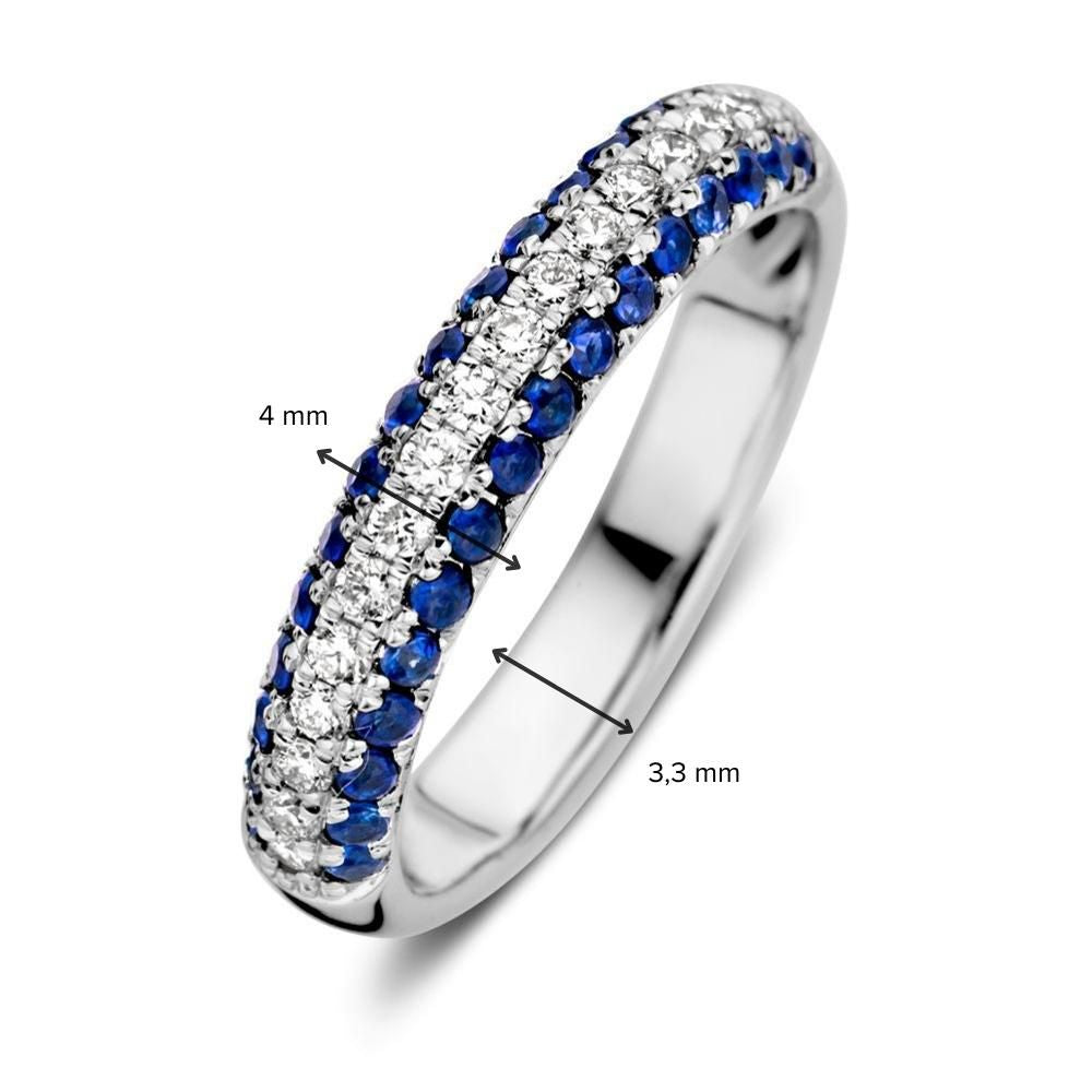 Bague pour femme en or blanc avec diamant et saphir en pavé – Élégance en perfection
