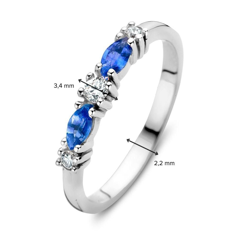Bague 18k or blanc diamant + verre saphir
