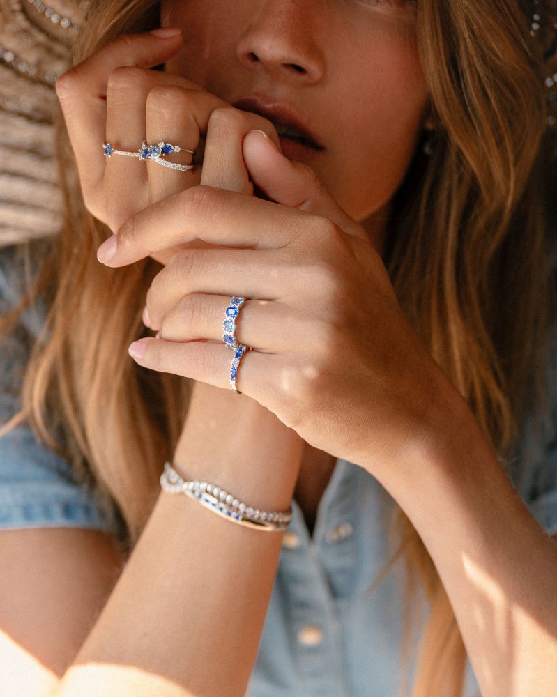 Bague or blanc diamant + verre saphir