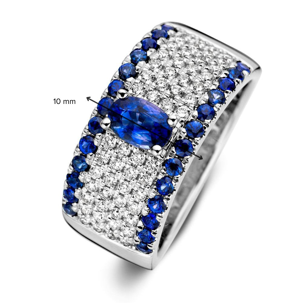 Bague de Luxe en Or Blanc avec Saphir Marquise et Diamants – 14 Carats, 0,47 Carat Diamant, 0,66 Carat Saphir