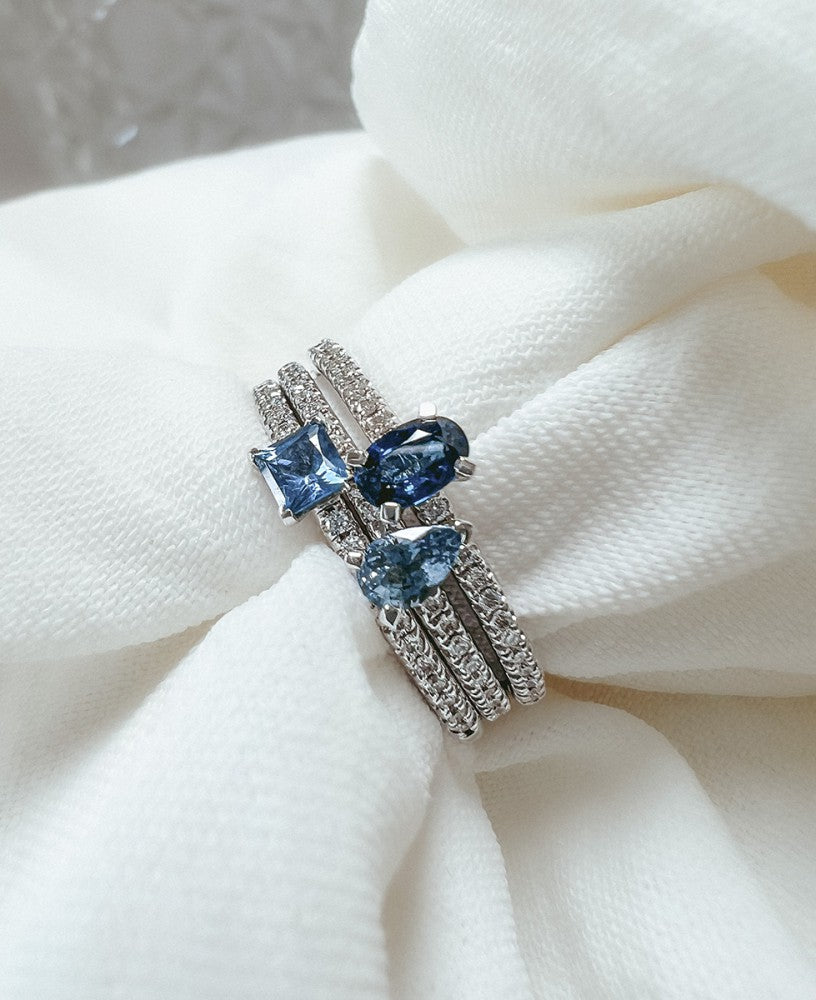 Bague or blanc diamant + verre saphir