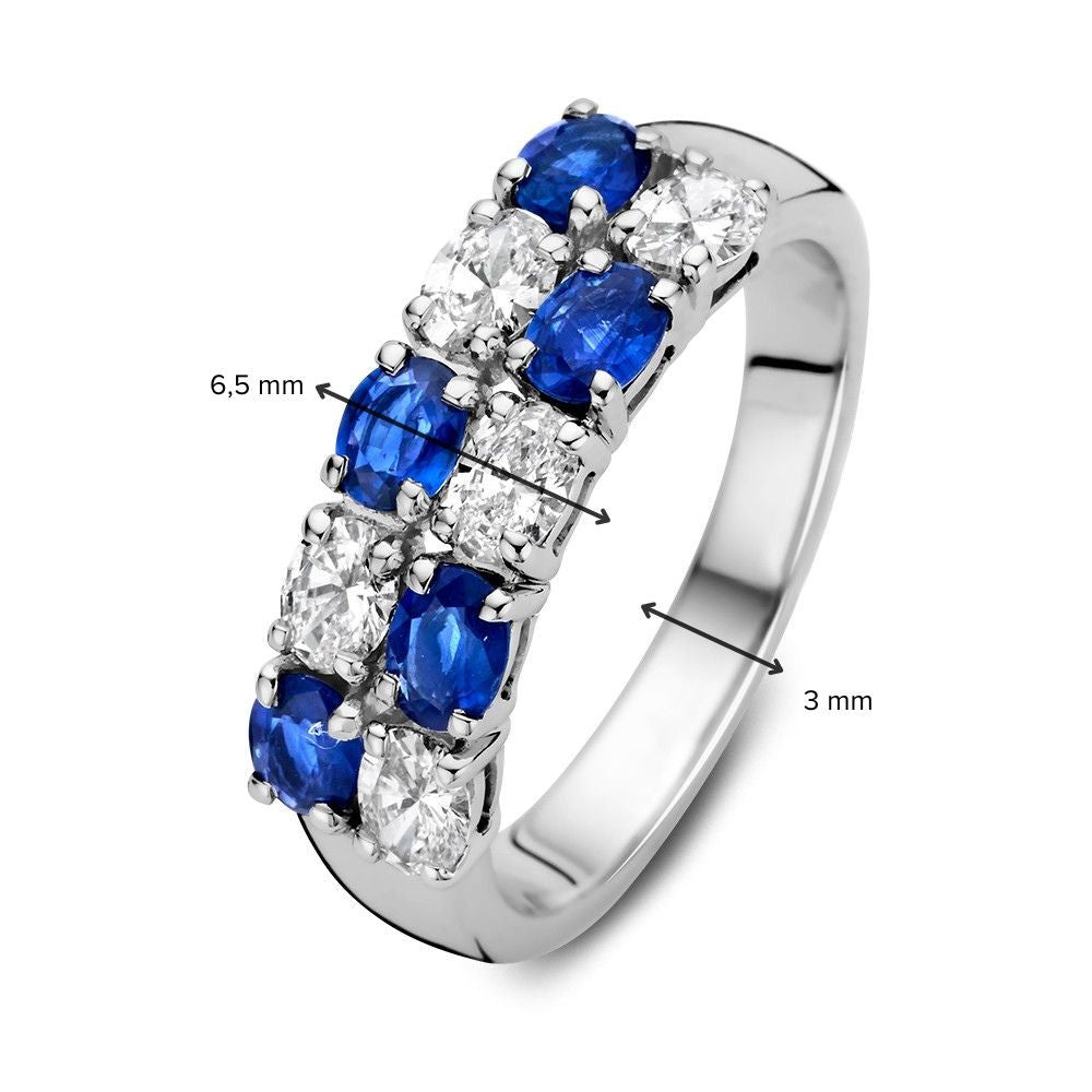 Bague en Or Blanc 14 Carats avec Saphir Bleu Taillé en Ovale et 0,70 Carat de Diamants