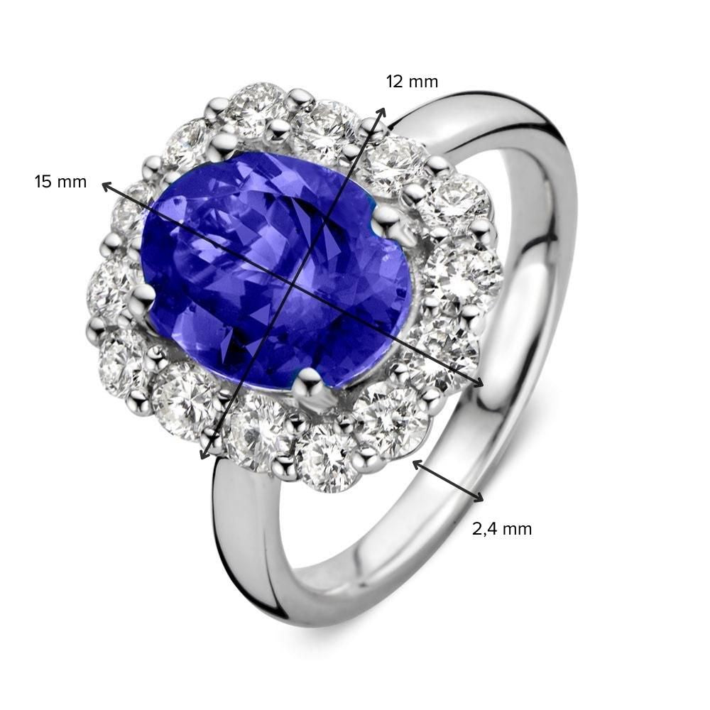 Bague halo en or blanc avec tanzanite et diamant – 2,80 carats de tanzanite